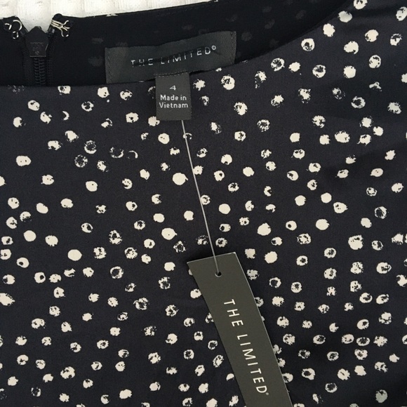 The Limited | Pleated Sleeve Dress Brush Dot Navy - Picture 6 of 7